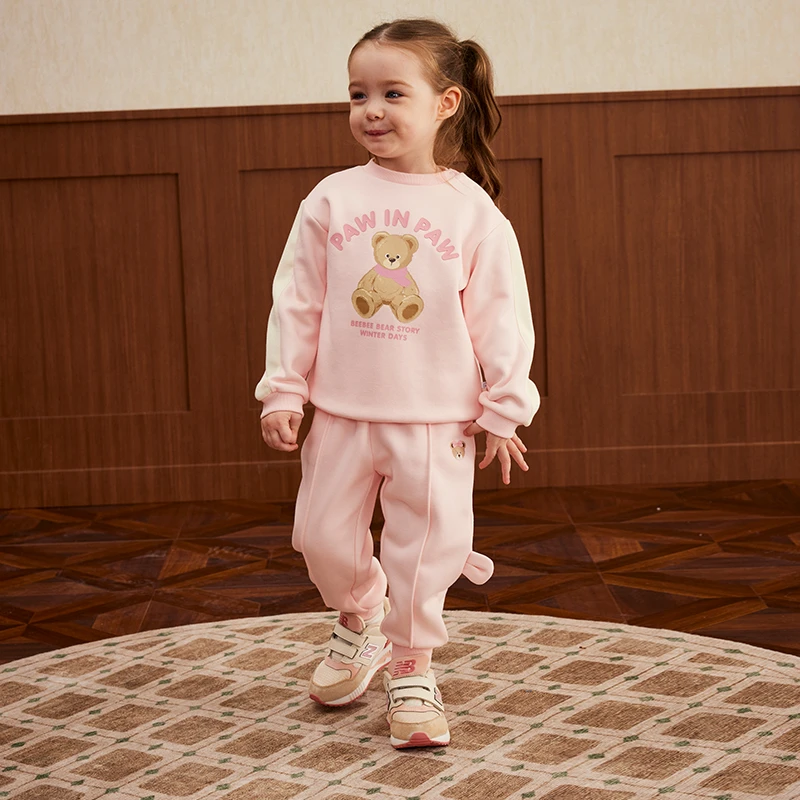 【炽芯】PawinPaw卡通小熊童装秋冬男女宝撞色加绒套装