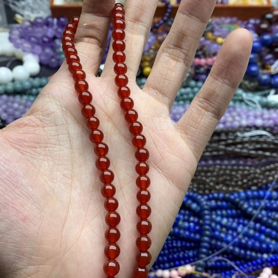 玛瑙/玉髓未镶嵌珠宝半成品一条天然6mm精品红玛瑙圆珠