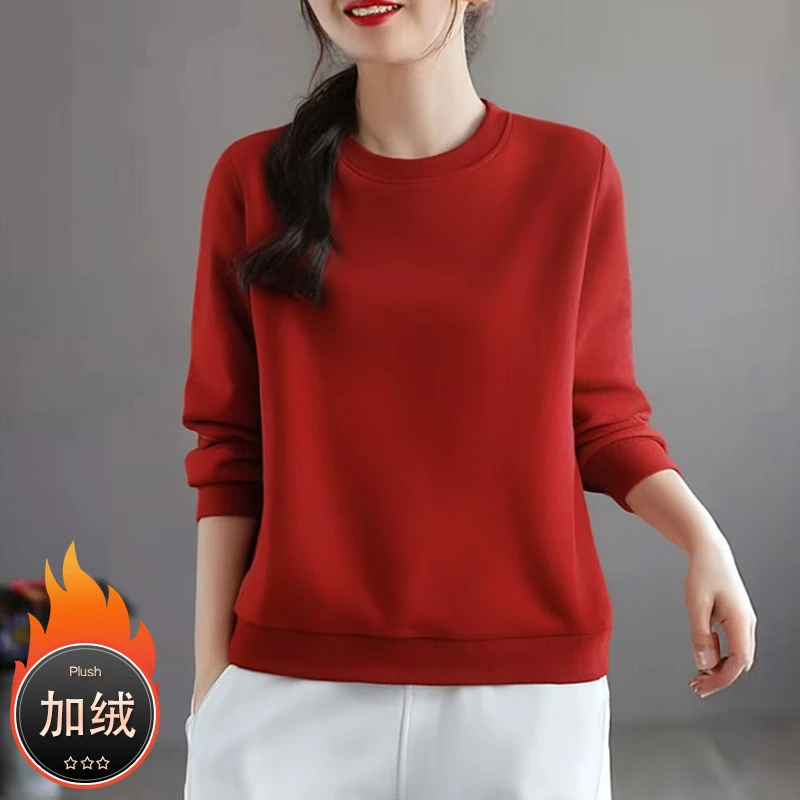 休闲简约百搭套头卫衣女春秋新款基础款上衣舒适洋气外穿加绒冬季