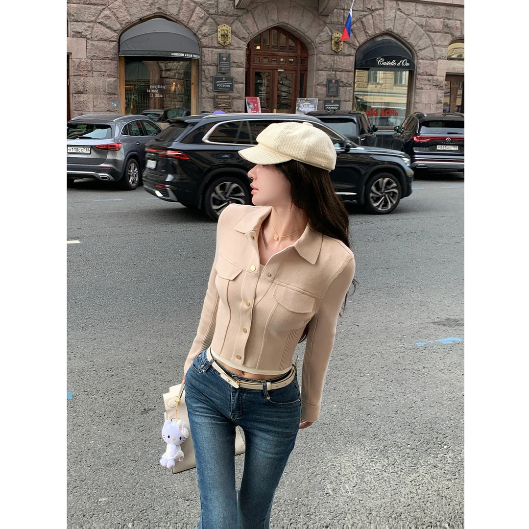 法式高智感修身针织弹力短款气质外套女秋季2025新款小众收腰上衣