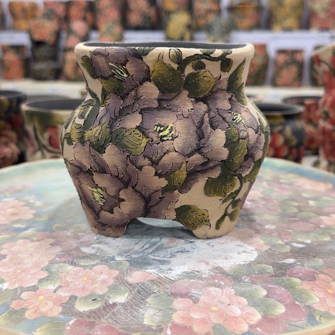 晨***启紫砂花盆精品多肉手绘花盆