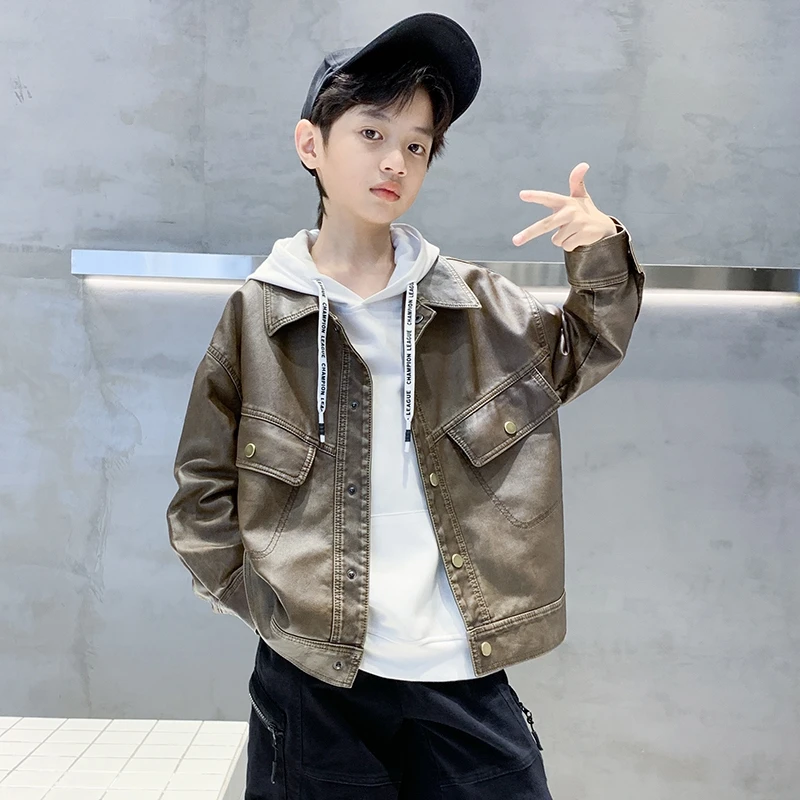男童春秋款皮衣外套儿童洋气时髦休闲夹克中大童男孩秋装衣服潮酷
