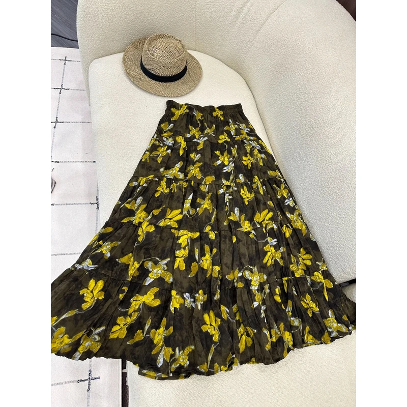 【 JING'S ELITE】&夏新款多色印花松紧腰A字花花中长半身裙254165