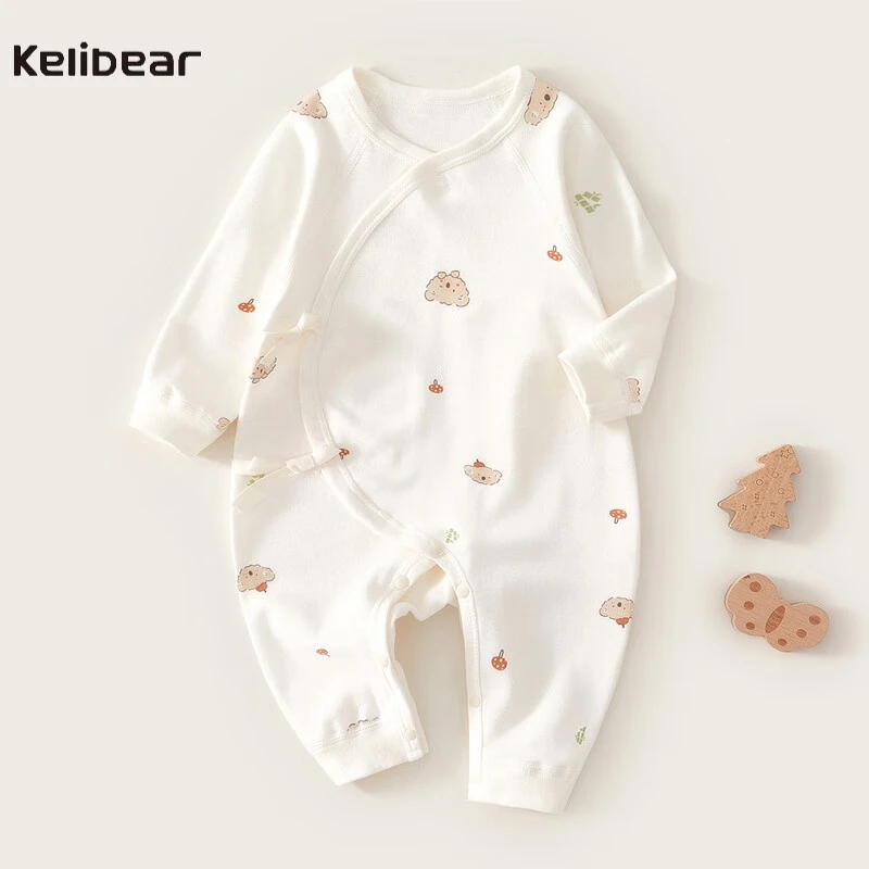 新生儿衣服棉连体衣春秋女宝贴身哈衣初生婴儿和尚服内衣蝴蝶衣