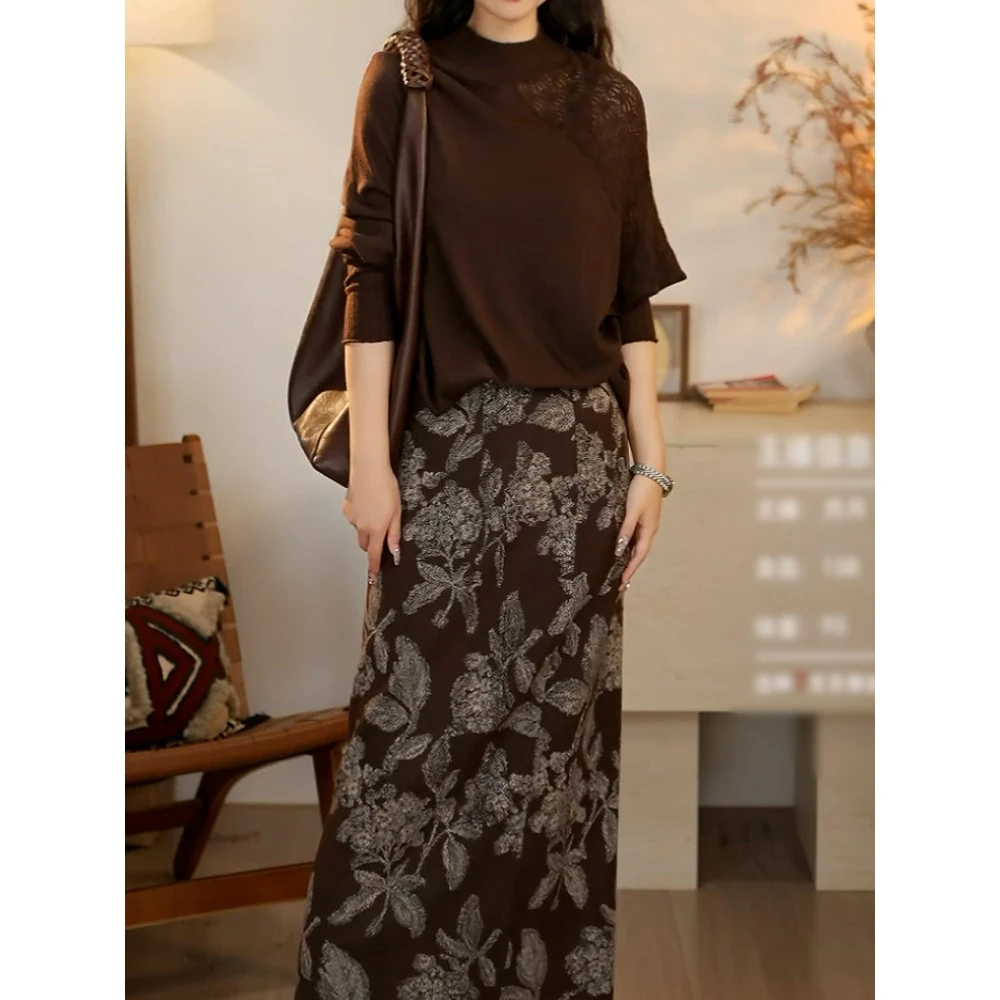 慵懒高级感针织裙套装2025秋季新款纯色长袖百搭休闲毛衣+半身裙