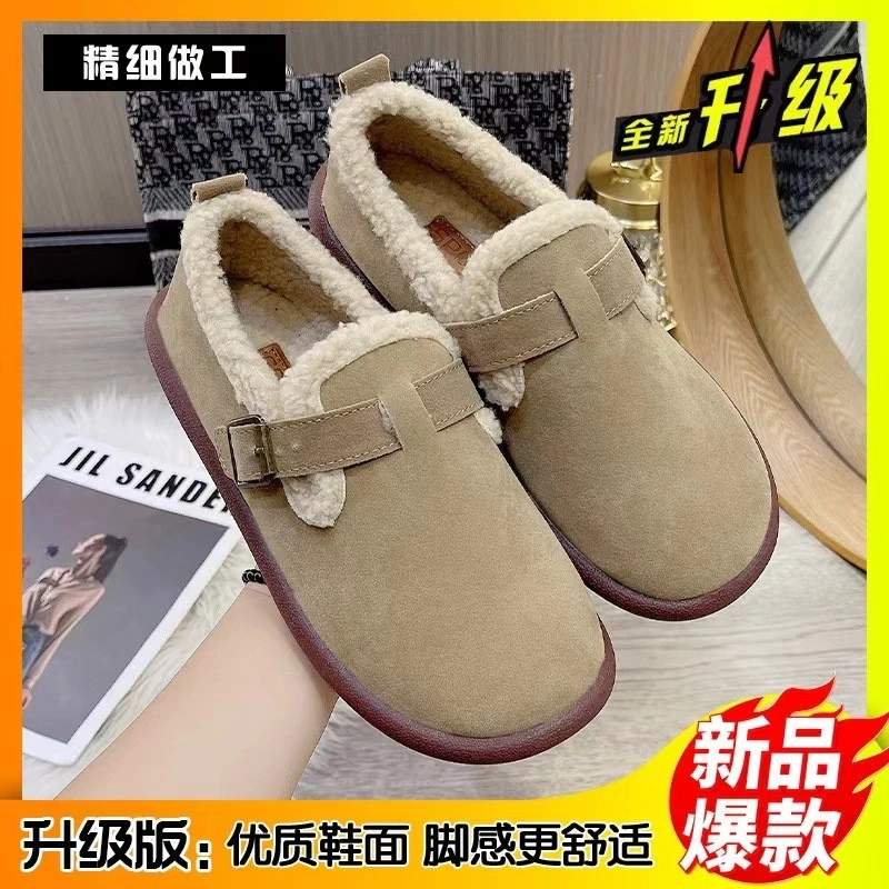 2025春节新款超火百搭博肯女学生鞋复古一脚蹬软底防滑保暖鞋舒适