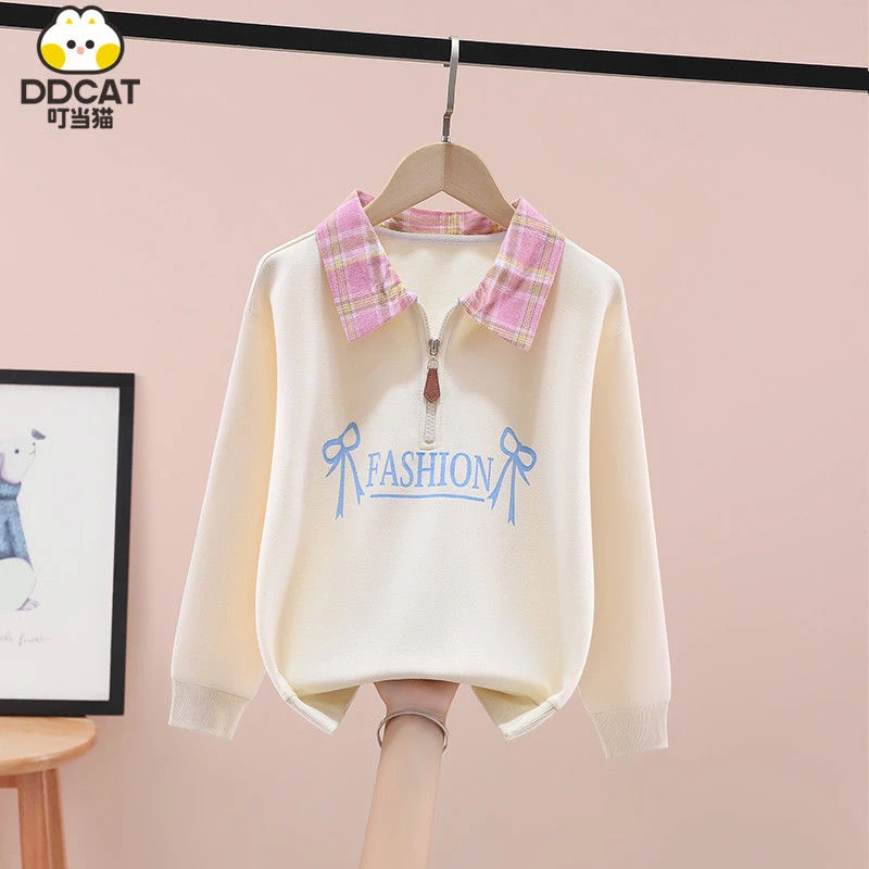 叮当猫女童加绒卫衣秋冬装2025新款洋气中大童女孩休闲保暖打底衫
