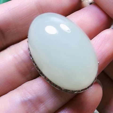 和田玉戒指银S925镶嵌