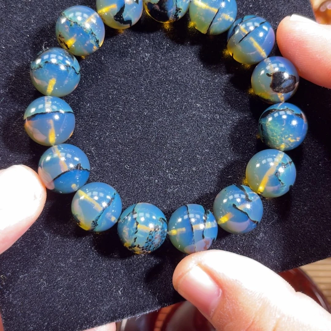琥珀未镶嵌手链14规格海藻星际蓝一线天