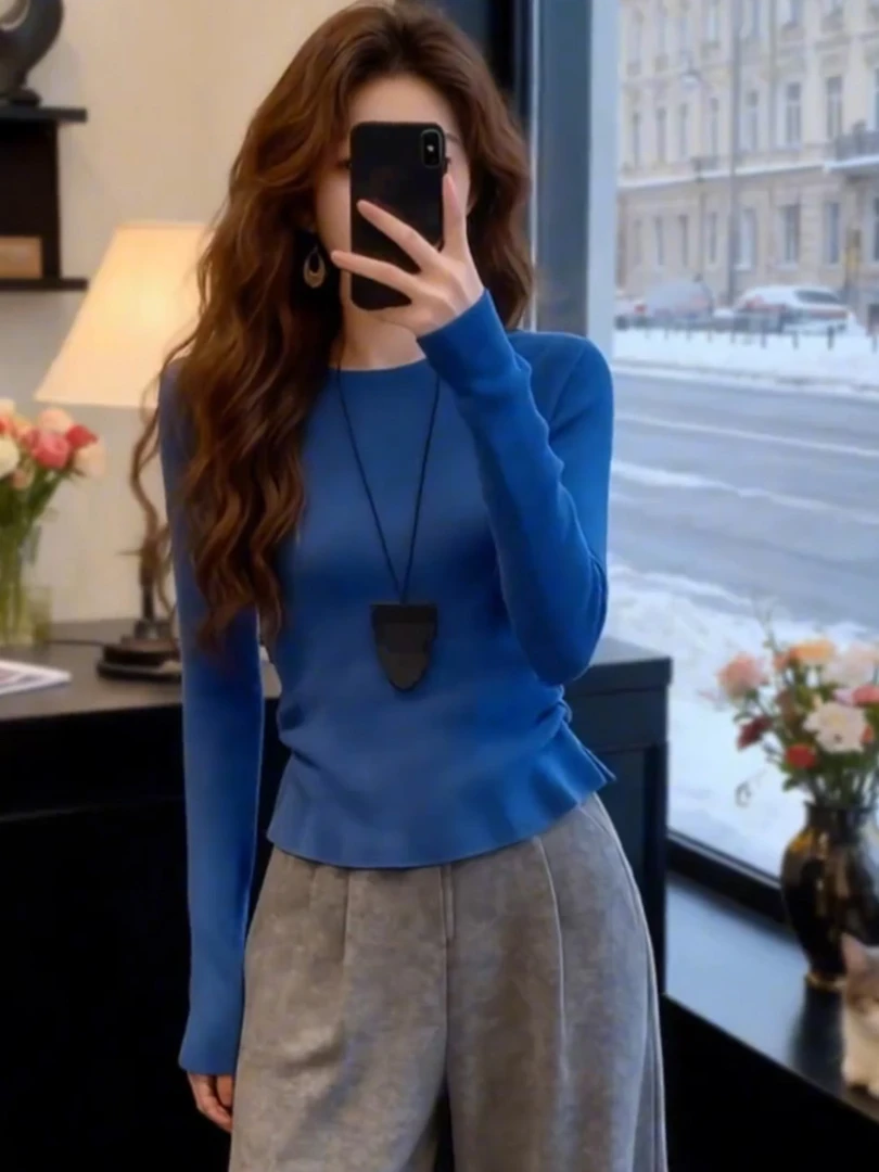 不规则打底衫短款一字领上衣2026春季新款内搭针织衫法式t恤女装