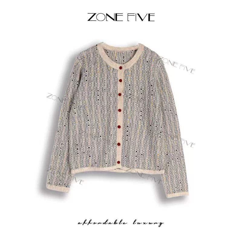 【zonefive】秋冬款潮流重工设计感洋气彩色拼接时尚针织开衫