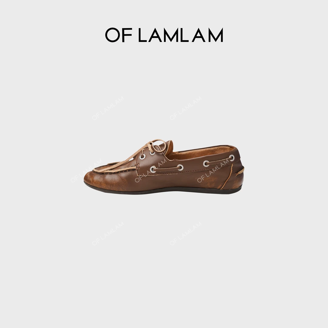 复古擦色牛皮经典英伦风做旧棕色时尚女鞋 LAMLAM MW197G