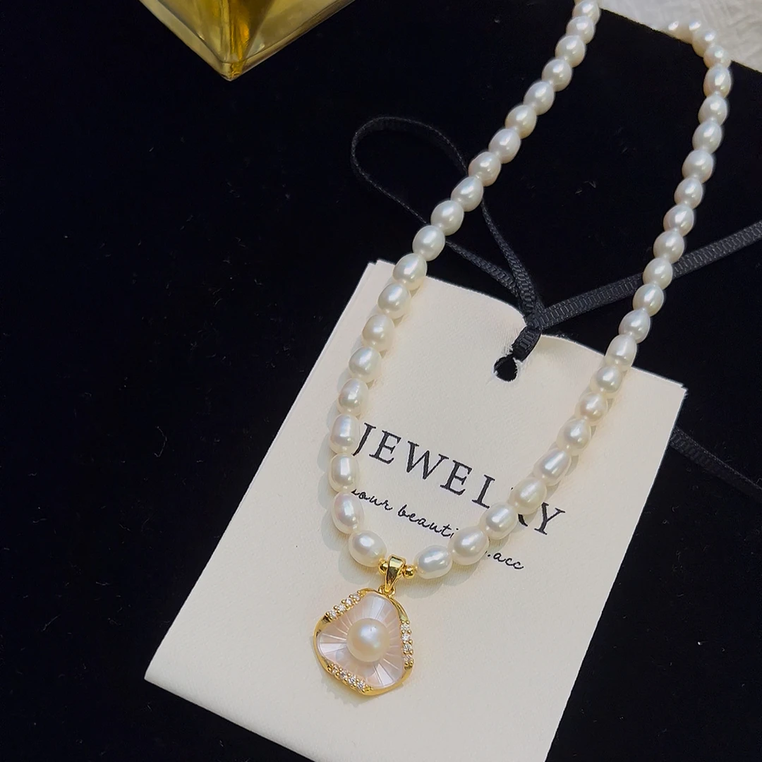 天然珍珠【粉黛荷花 项链耳钉戒指三件套】经典时尚珍珠项链LH0677