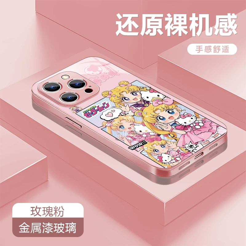 美少女适用苹果16/15华为P70/vivo/oppo金属漆玻璃防摔手机壳