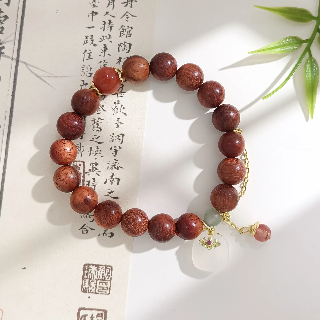WZMK-002486【瑙钰梨华】南红玛瑙花梨木 国风女款手链手串