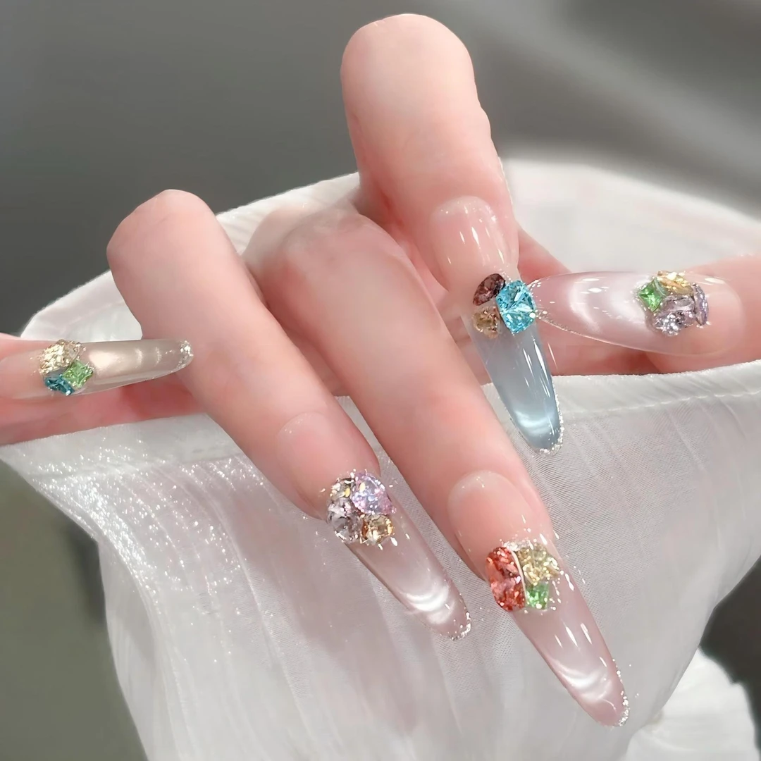 【幻彩琉璃】纯手工高定猫眼手工穿戴甲气质美甲百搭仙女款