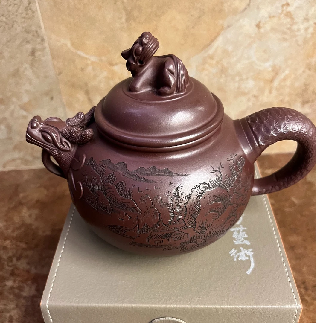 DT731祥瑞吉兽家藏老紫泥全手工紫砂壶