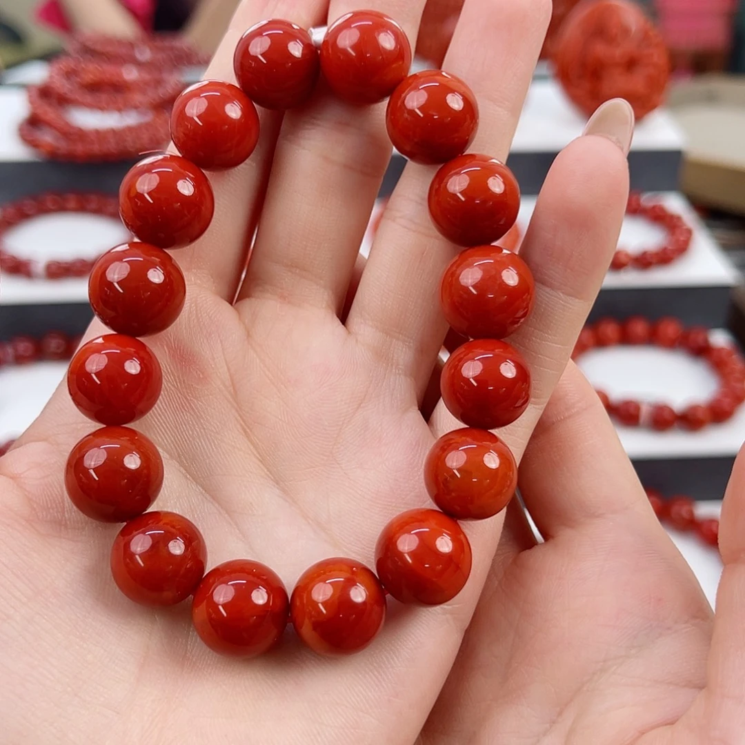 南红玛瑙瓦西锦红满色满肉13mm手串未镶嵌