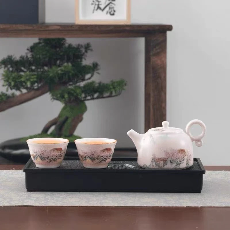 粉色汝窑壶送礼开片可养陶瓷盖碗家用功夫茶具泡茶壶茶杯