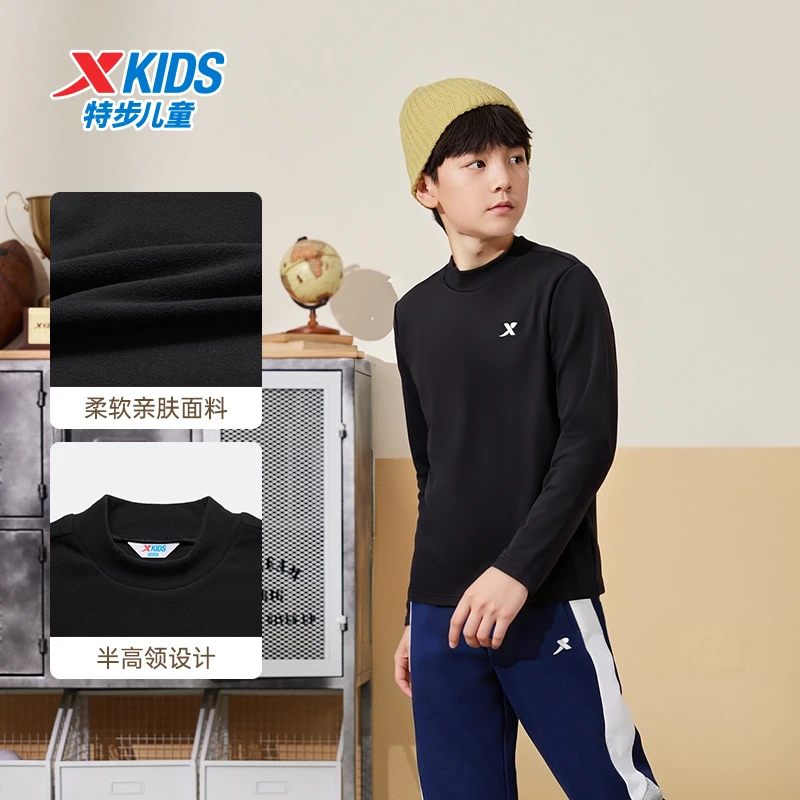 特步儿童秋季亲肤舒适中大童运动长袖德绒长T 675326039306