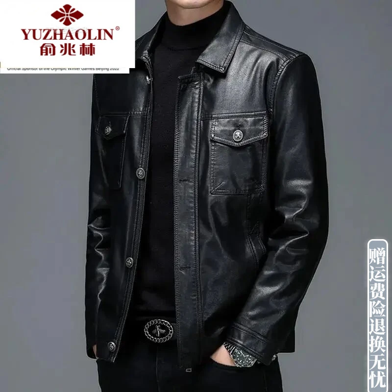 俞兆林正品仿真皮皮衣男士皮夹克海宁秋冬季加绒绵羊皮翻领