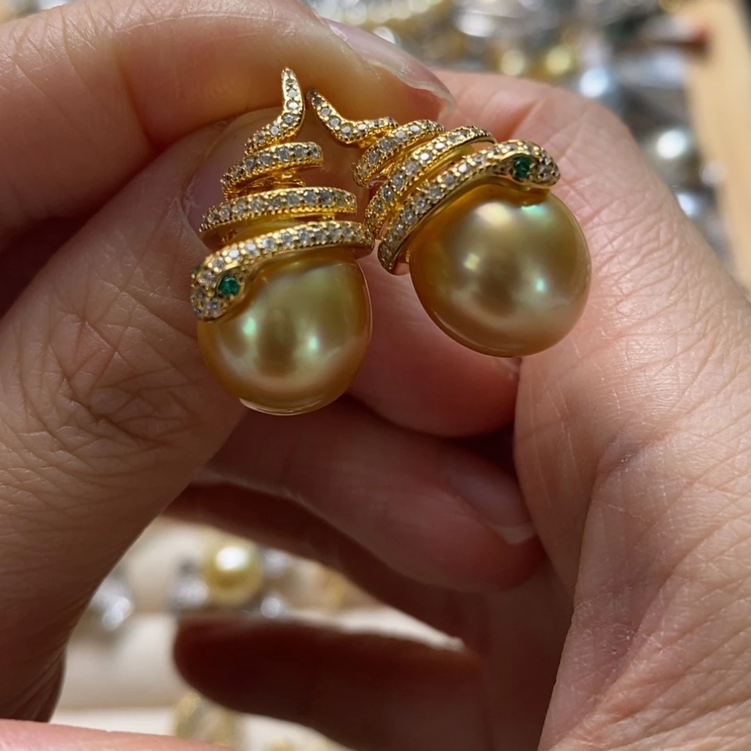 海水珍珠耳饰银S925镶嵌