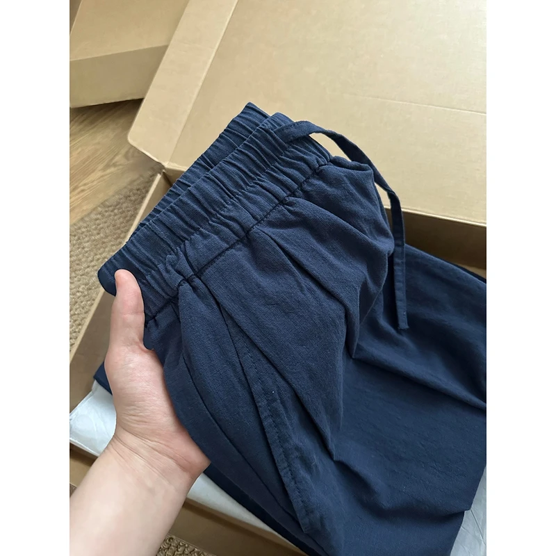 藏青色冰丝山本裤男女夏季薄款慵懒风凉感透气阔腿裤子垂感休闲裤