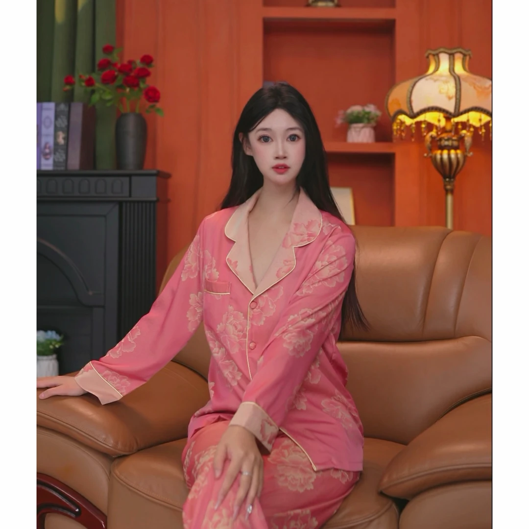 2025款春夏款时尚舒适长袖睡衣女士套装可外穿家居服BQQ