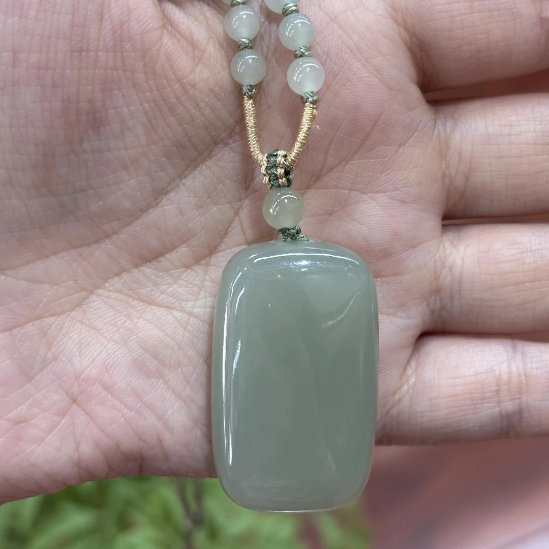 092604wm和田玉青海料晴水无事牌吊坠挂件多样性发其一约37*23*10