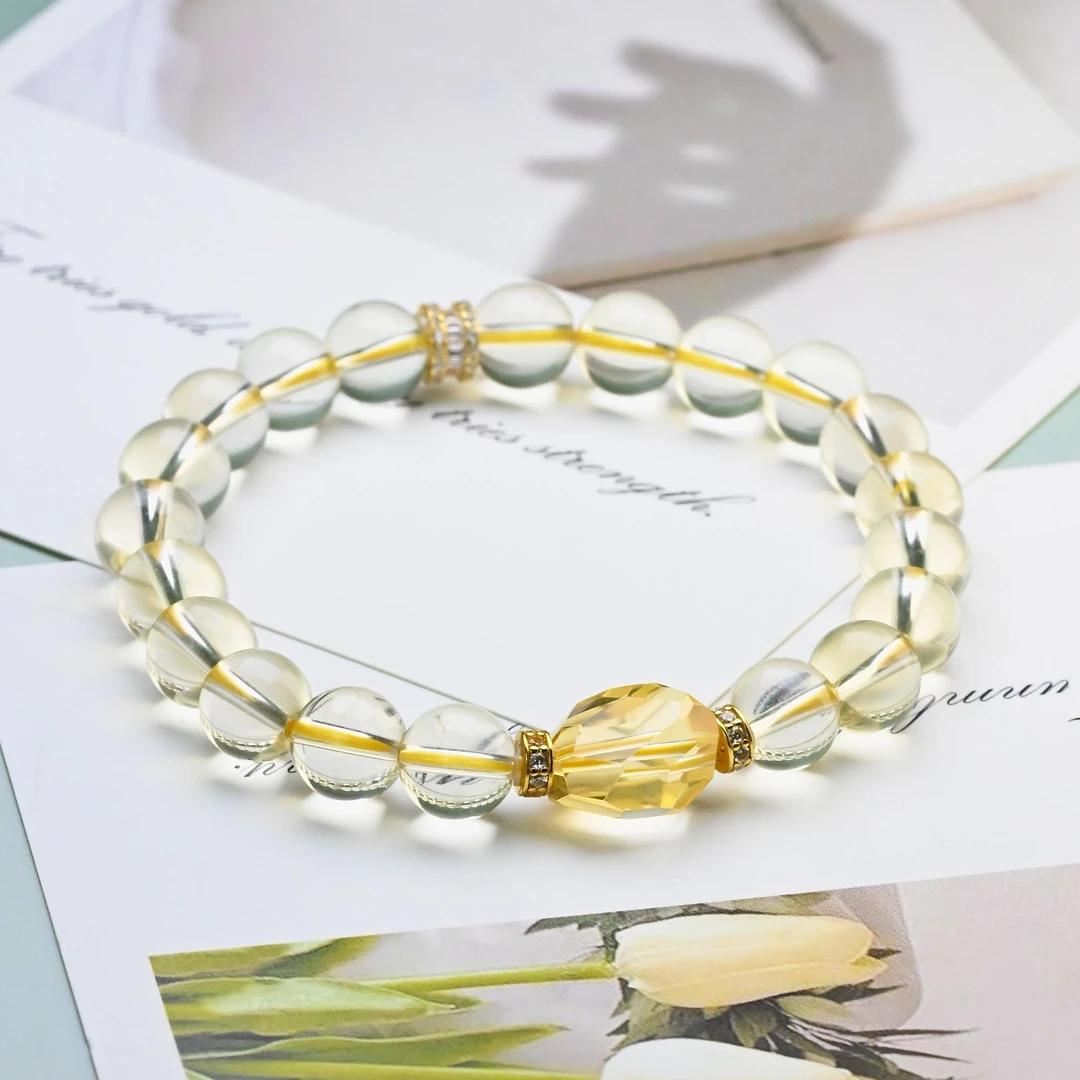 【斗金】招财黄水晶手串8mm 巴西矿料原创设计款-A107【多样性发一】