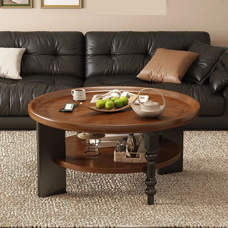 【运费险】中古风实木茶几圆形法式复古创意茶桌家用小桌子小户型