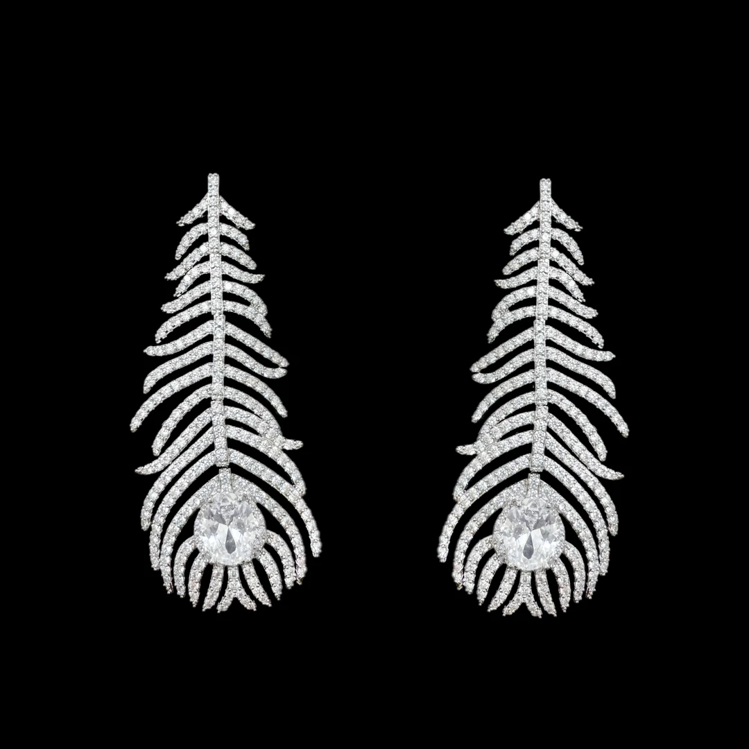 铜合金锆石耳饰 [B094]灵动羽毛耳环