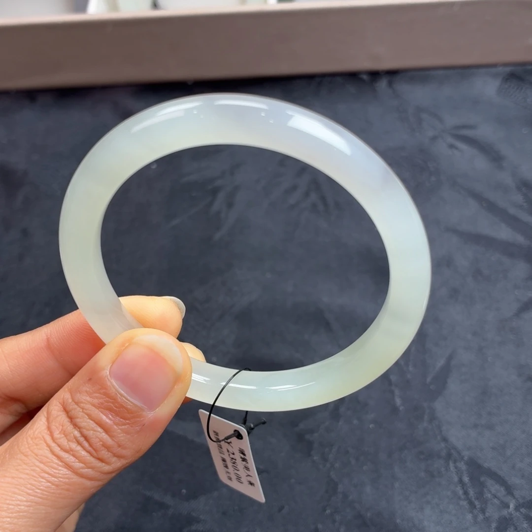 和田玉未镶嵌手镯冰荧光晴紫54圈