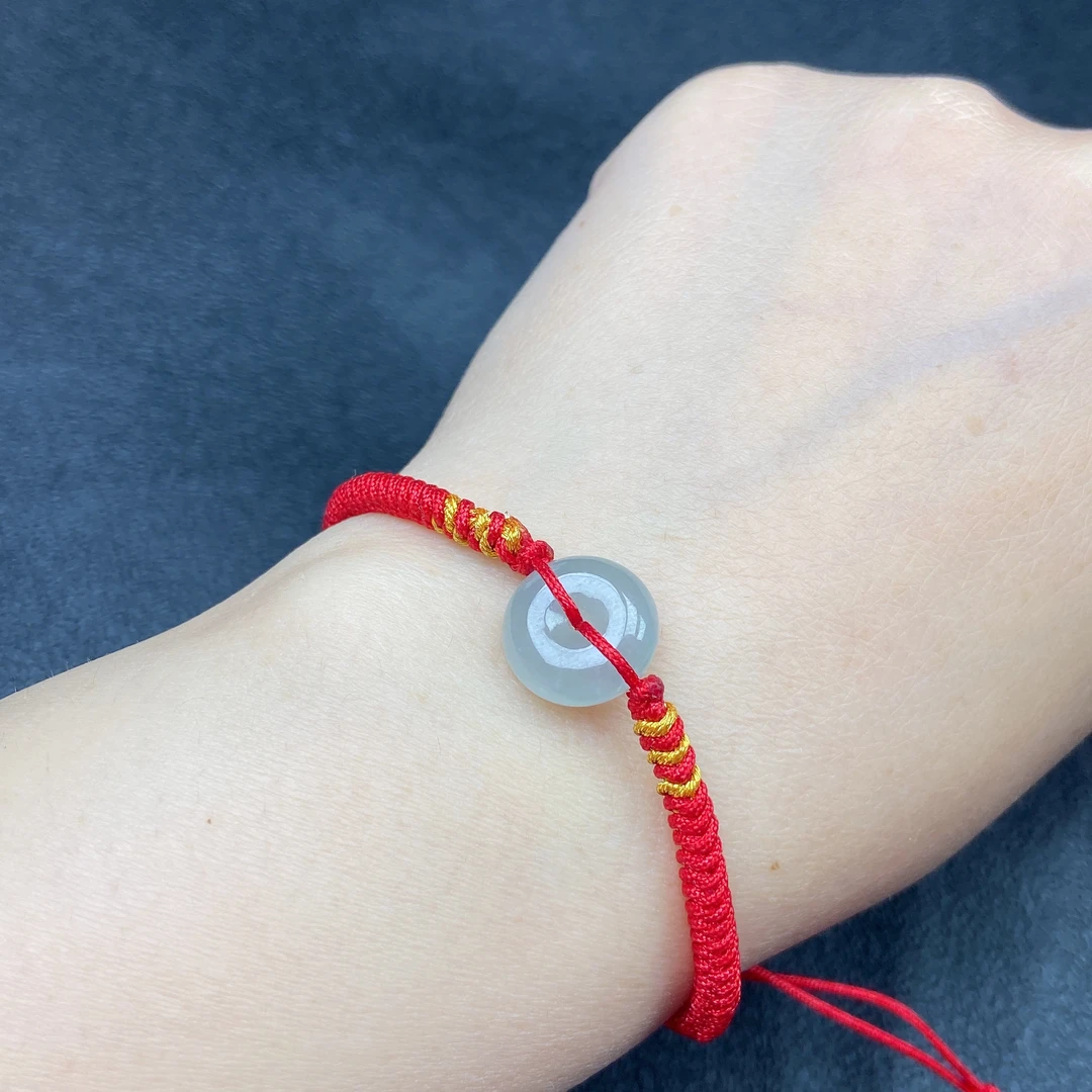 冰润精致小平安扣手绳天然翡翠a货12×5.5mm