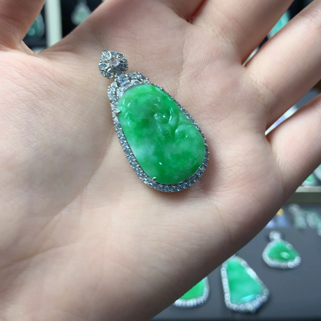 华***记翡翠银S925镶嵌挂件