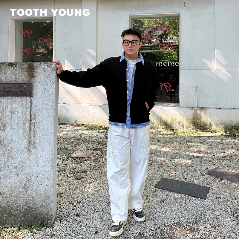 TOOTH YOUNG【秋意浓】拼接格子秋季圆领宽松格纹长袖卫衣