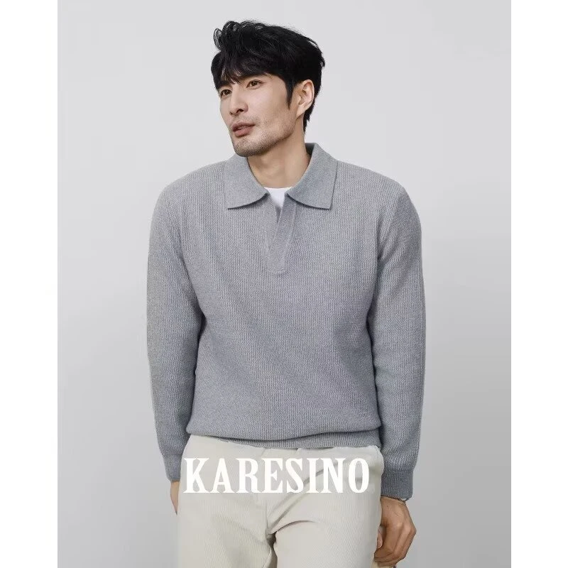 休闲毛衣打底衬衫秋冬男士灰色男士灰色亨利领针织衫