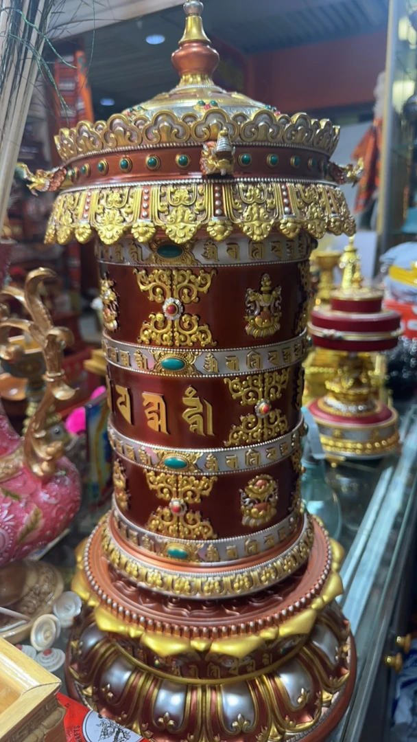 天珠浮雕电动转动轮插电转筒藏式树脂八吉祥龙头家居装饰摆件创意