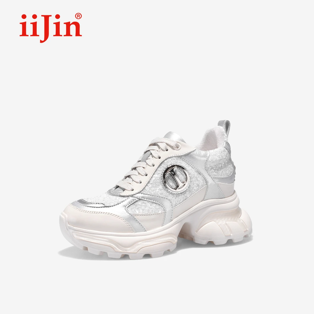 iiJin艾今24年秋新品10cm厚底内增高时尚拼接休闲老爹鞋女976AYXB