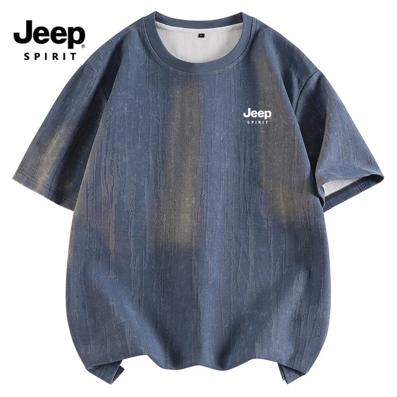 JEEP吉普夏季短袖T恤男士休闲宽松百搭提花工艺潮流简约圆领体恤