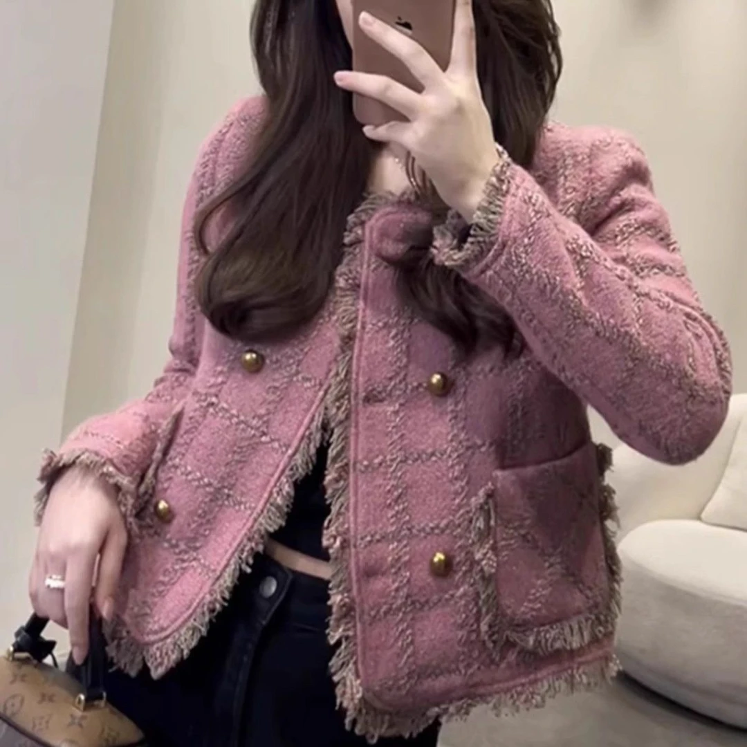 欧货高端小个子粉色短款外套女秋冬季独特超好看小香风短款外套女