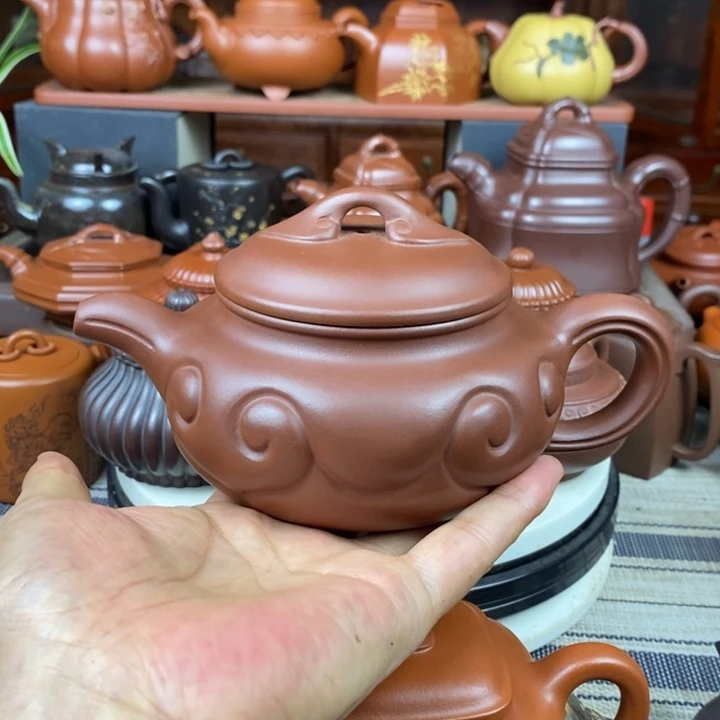 紫砂茶壶仿古如意460cc原矿老紫泥特价