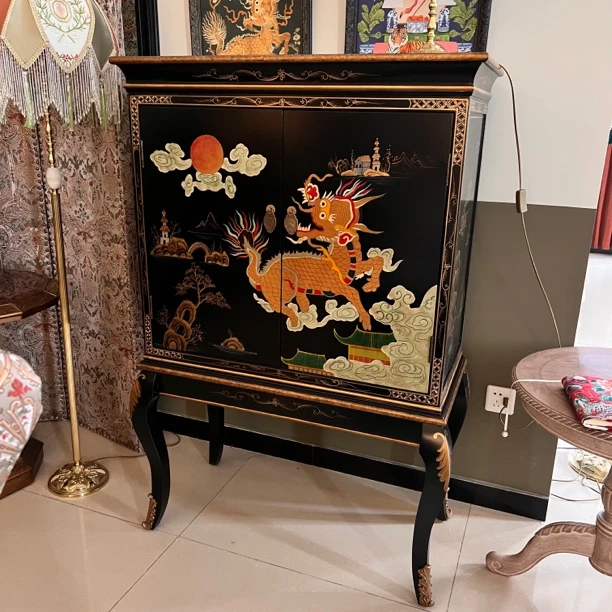 赤橙冰蓝｜原创复古祥瑞麒麟柜子家具（90*46*135）