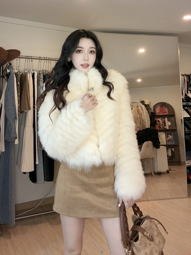 【vv专属】‘日落甜酒’‘芬兰狐狸毛皮草立领车条双色晕染外套