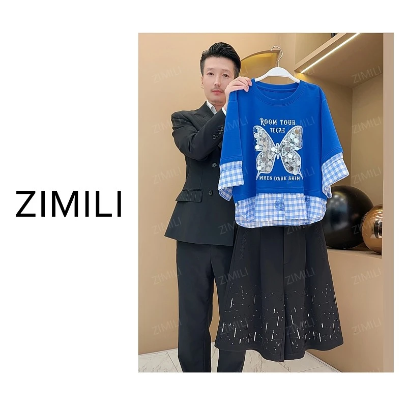 【亮哥女装】2025早秋新品欧版套装宝石蓝/耀夜黑两件套女装A197