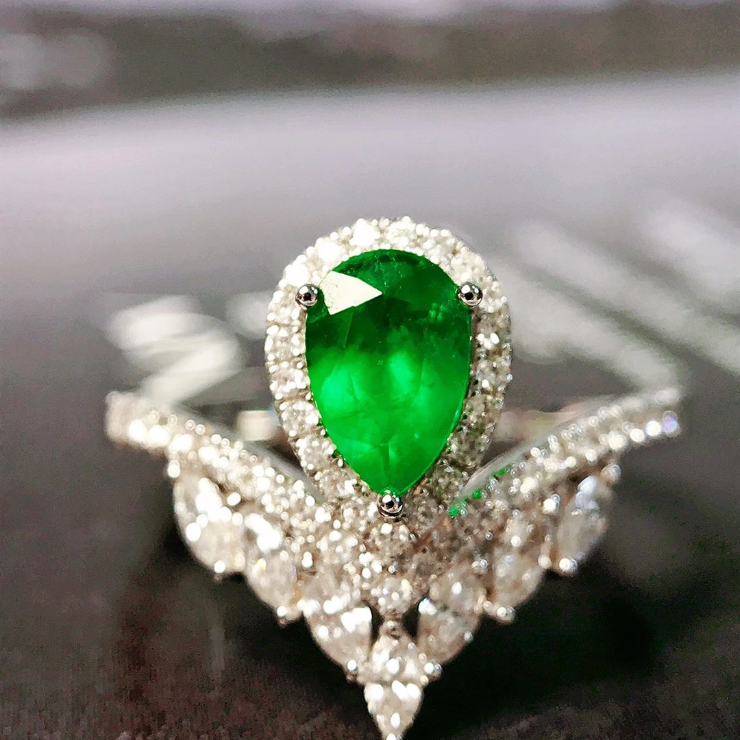 祖母绿戒指/0.53ct天然阿富汗祖母绿18K金钻石附GUILD证#GD