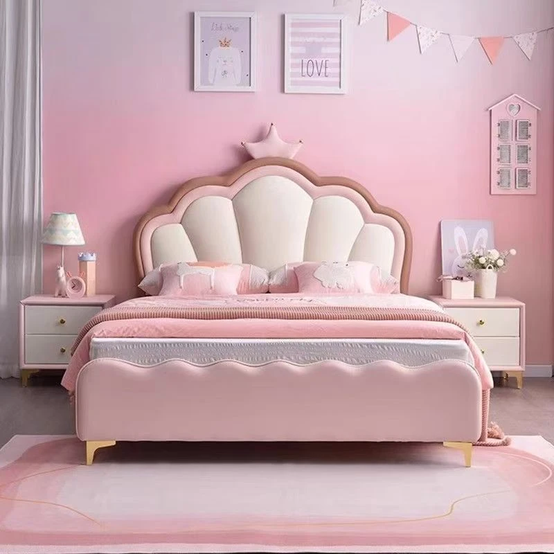 儿童床轻奢皇冠公主床无异味环保皮床女生房间床单双人床简约风