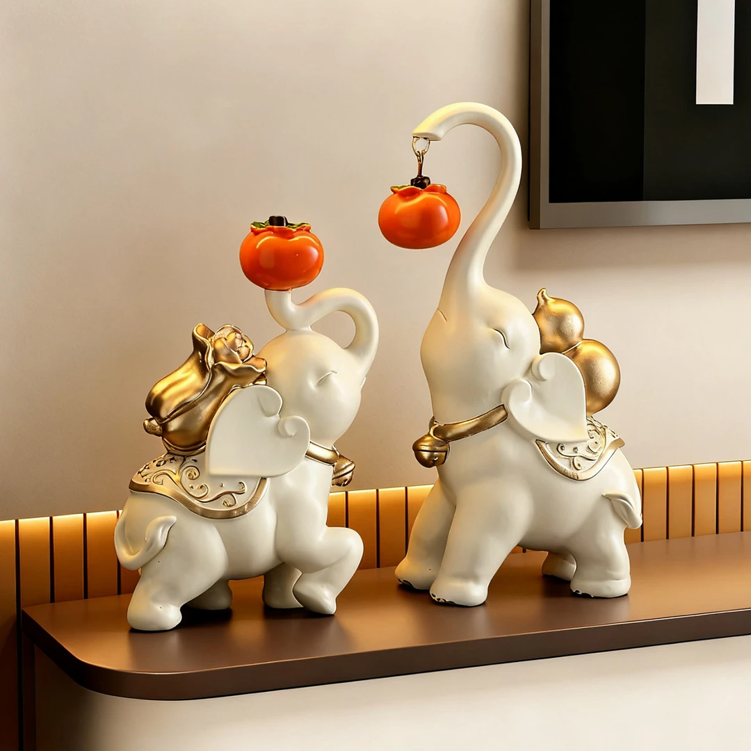 柿柿创意陶瓷大象摆件轻奢客厅招财电视柜酒学生专避火龙葫芦摆件