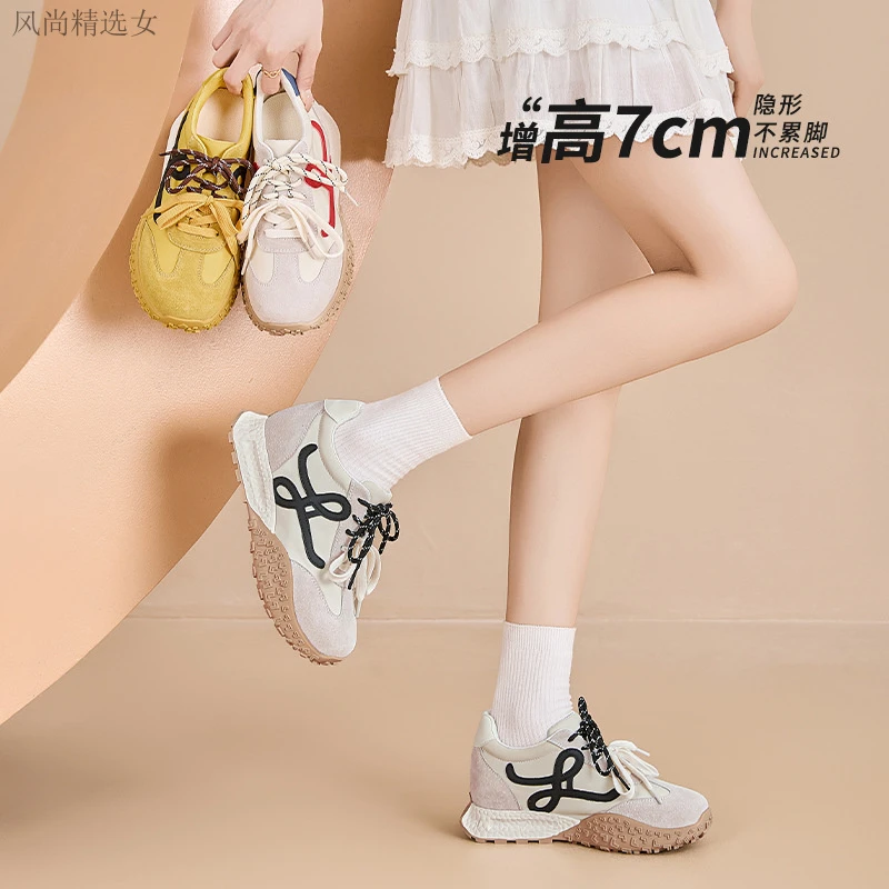 7cm内增高小个子厚底德训鞋女春夏款复古百搭透气运动休闲阿甘鞋
