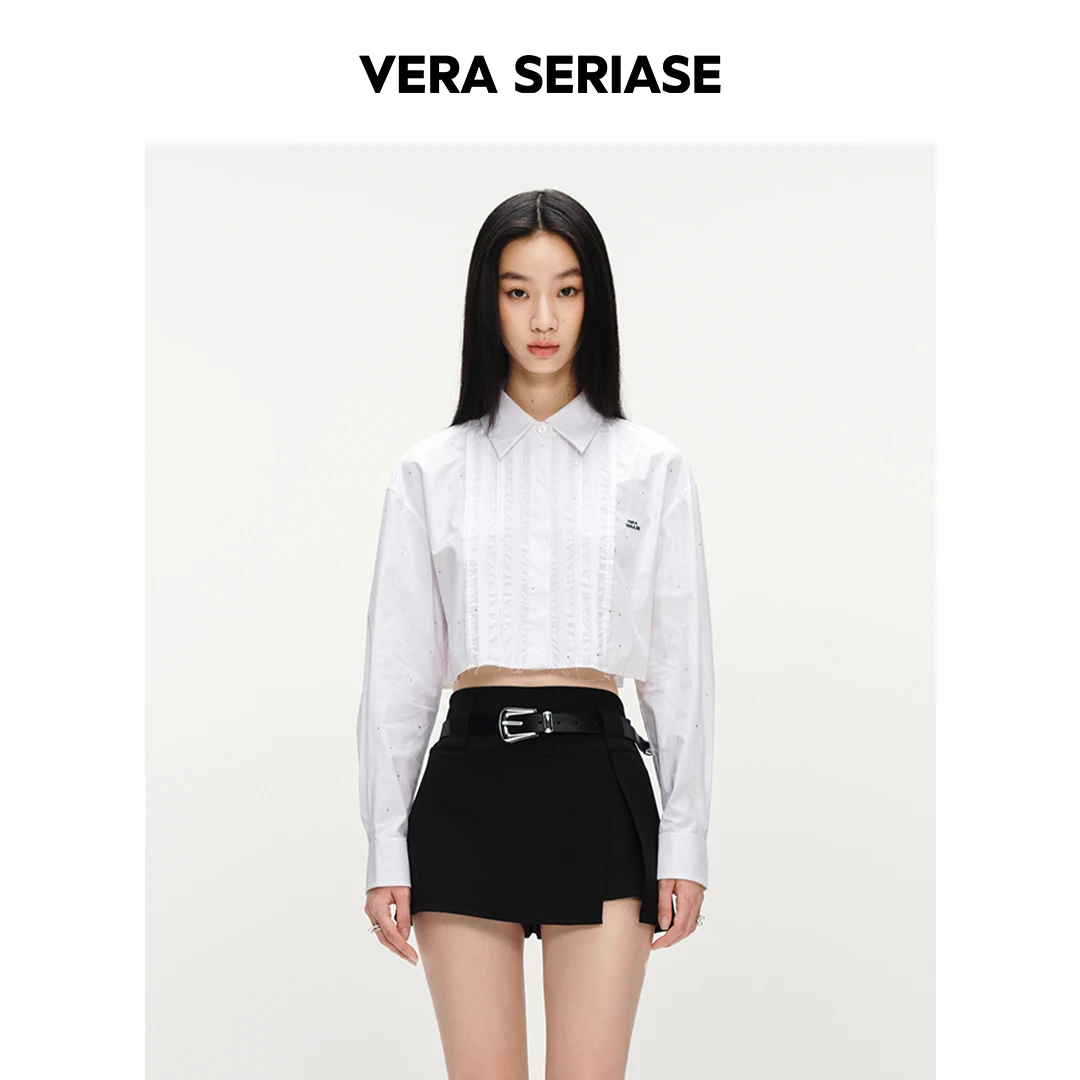 【朱迪专属】VERA SERIASE烫钻压褶小短款衬衫 1I3B1CS102